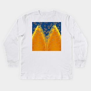 MUCH NEEDED RAİN. Abstract futuristic symmetrical design in vivid yellow and bright blue Kids Long Sleeve T-Shirt